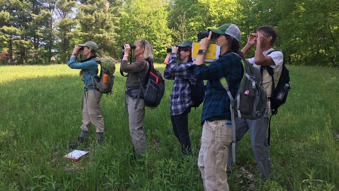 group of people looking through binoculars